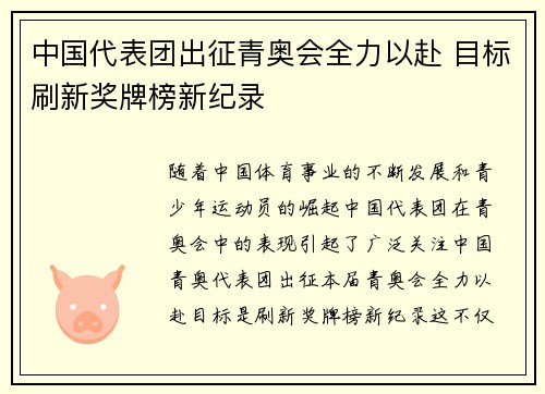 中国代表团出征青奥会全力以赴 目标刷新奖牌榜新纪录 中国代表团出征青奥会全力以赴 目标刷新奖牌榜新纪录